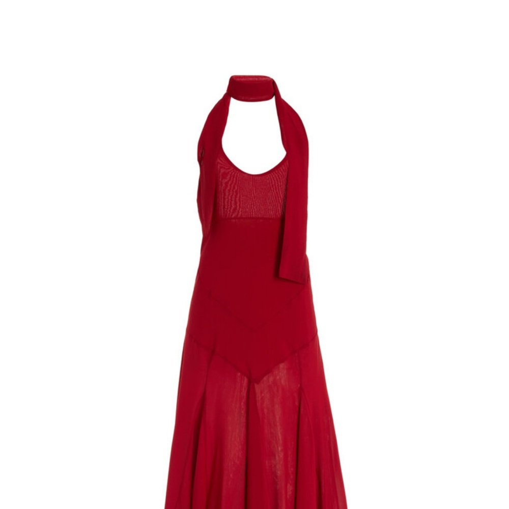 ISO- SIEDRES Women's Red Exclusive Raye Scarf-detailed Midi Halter Dress